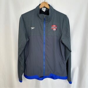 Speedo Warm Up Track Windbreaker Jacket Mens XL Full Zip Up Pockets USA Swimming